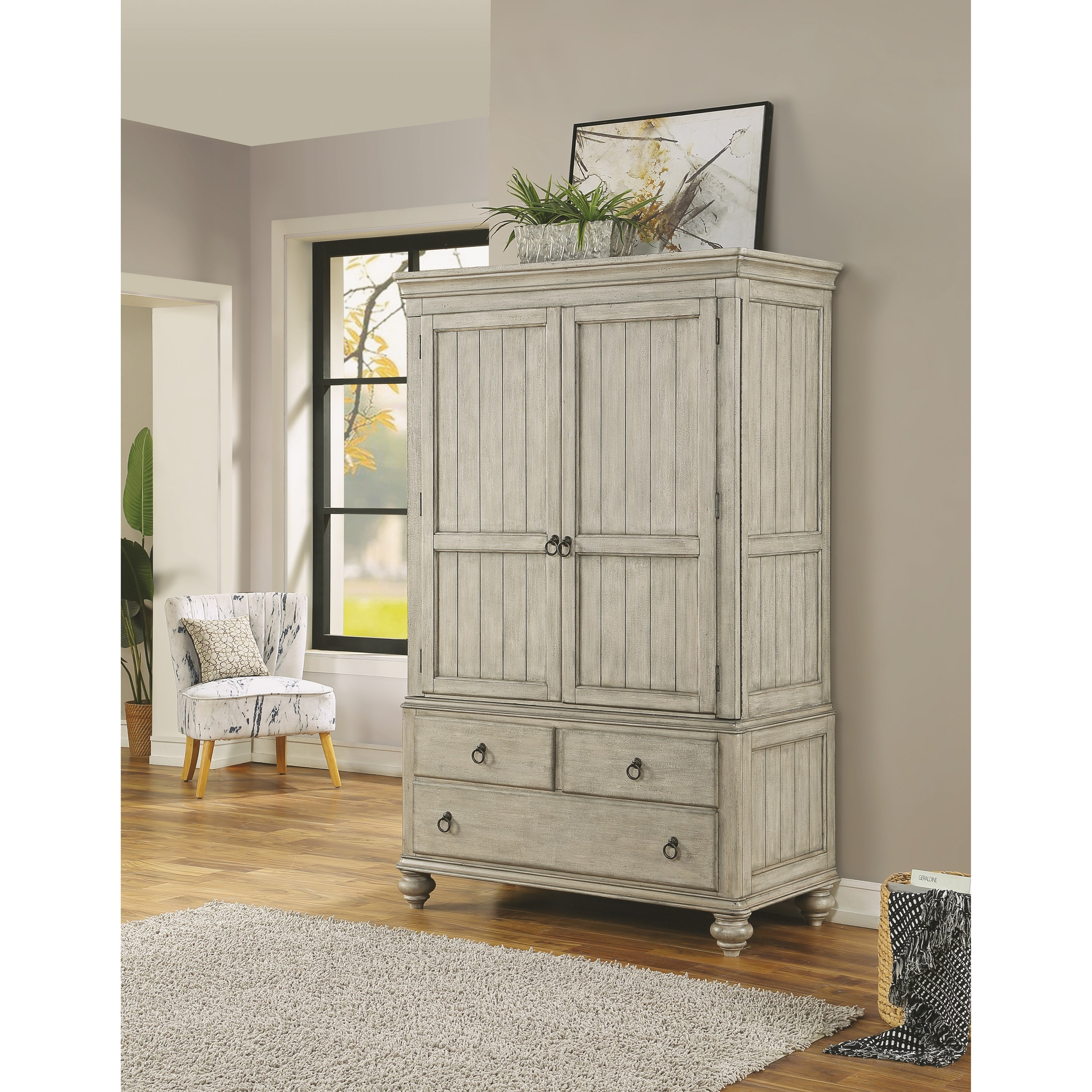 Flexsteel Wynwood Collection Plymouth Relaxed Vintage Armoire with Felt